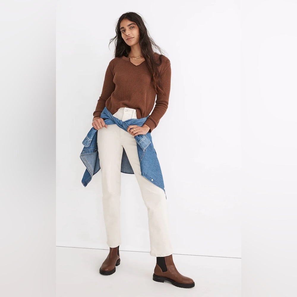 NWT Waffle Split-Neck Crop Tee